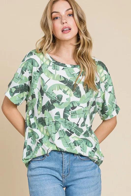 BOMBOM Lightweight Printed Round Neck Short Sleeve T-Shirt - Brittney MADE