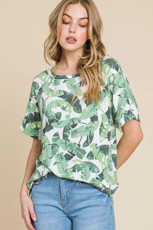BOMBOM Lightweight Printed Round Neck Short Sleeve T-Shirt - Brittney MADE