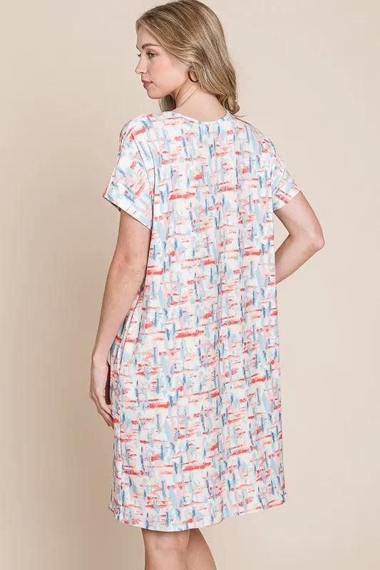 BOMBOM Printed Round Neck Short Sleeve Tee Dress - Brittney MADE