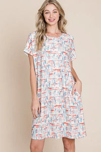 BOMBOM Printed Round Neck Short Sleeve Tee Dress - Brittney MADE