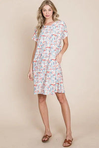 BOMBOM Printed Round Neck Short Sleeve Tee Dress - Brittney MADE