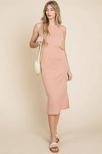 BOMBOM Ribbed Knit Sleeveless Midi Dress - Brittney MADE