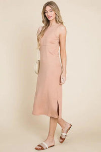 BOMBOM Ribbed Knit Sleeveless Midi Dress - Brittney MADE