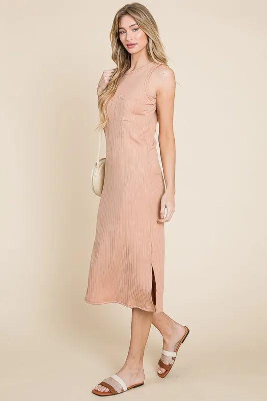 BOMBOM Ribbed Knit Sleeveless Midi Dress - Brittney MADE