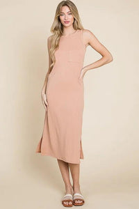 BOMBOM Ribbed Knit Sleeveless Midi Dress - Brittney MADE