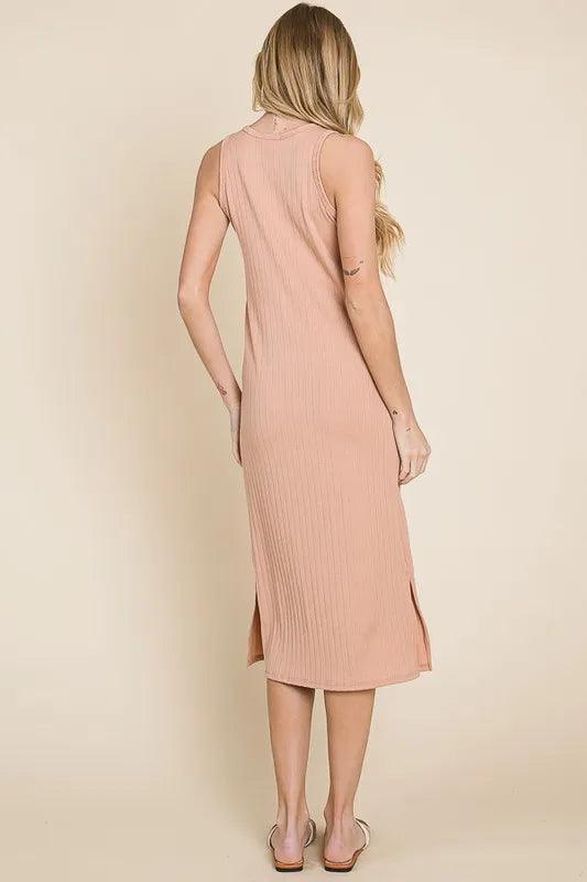 BOMBOM Ribbed Knit Sleeveless Midi Dress - Brittney MADE