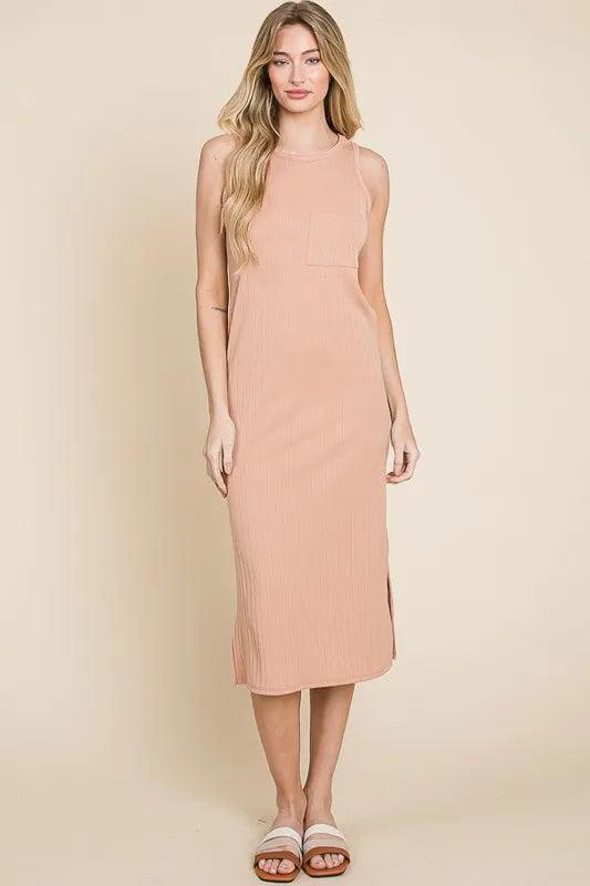 BOMBOM Ribbed Knit Sleeveless Midi Dress - Brittney MADE