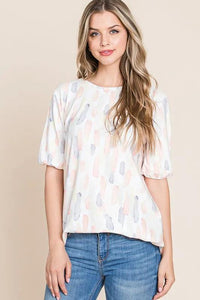 BOMBOM Round Neck Puff Short Sleeve Blouse - Brittney MADE