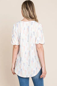 BOMBOM Round Neck Puff Short Sleeve Blouse - Brittney MADE