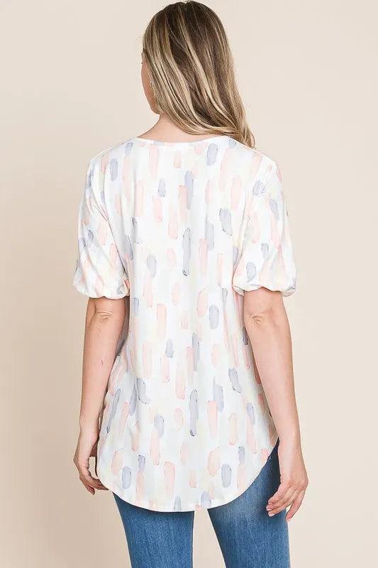 BOMBOM Round Neck Puff Short Sleeve Blouse - Brittney MADE