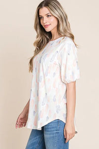 BOMBOM Round Neck Puff Short Sleeve Blouse - Brittney MADE