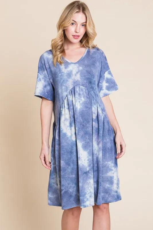 BOMBOM Tie-Dye V-Neck Half Sleeve Dress - Brittney MADE