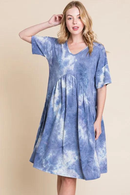 BOMBOM Tie-Dye V-Neck Half Sleeve Dress - Brittney MADE