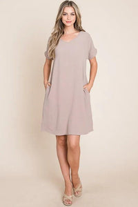 BOMBOM V-Neck Short Sleeve Dress with Pockets - Brittney MADE
