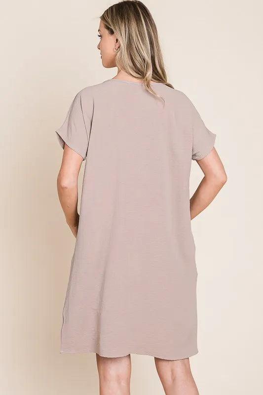 BOMBOM V-Neck Short Sleeve Dress with Pockets - Brittney MADE