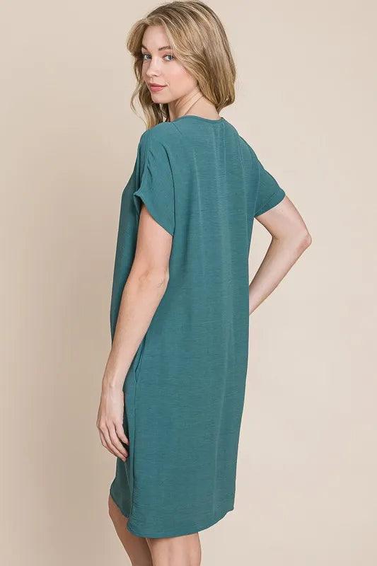 BOMBOM V-Neck Short Sleeve Dress with Pockets - Brittney MADE