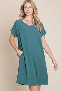 BOMBOM V-Neck Short Sleeve Dress with Pockets - Brittney MADE