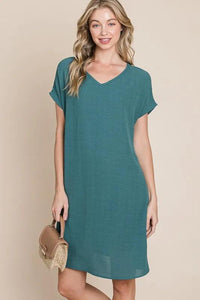 BOMBOM V-Neck Short Sleeve Dress with Pockets - Brittney MADE