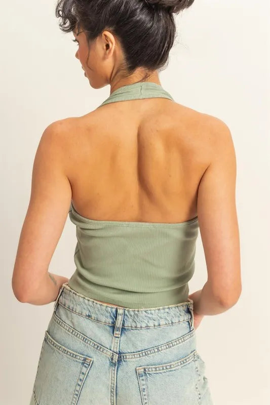 HYFVE Halter Neck Buttoned Washed Top - Brittney MADE