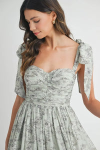 MABLE Floral Bust Ruched Midi Dress with Shoulder Tie - Brittney MADE