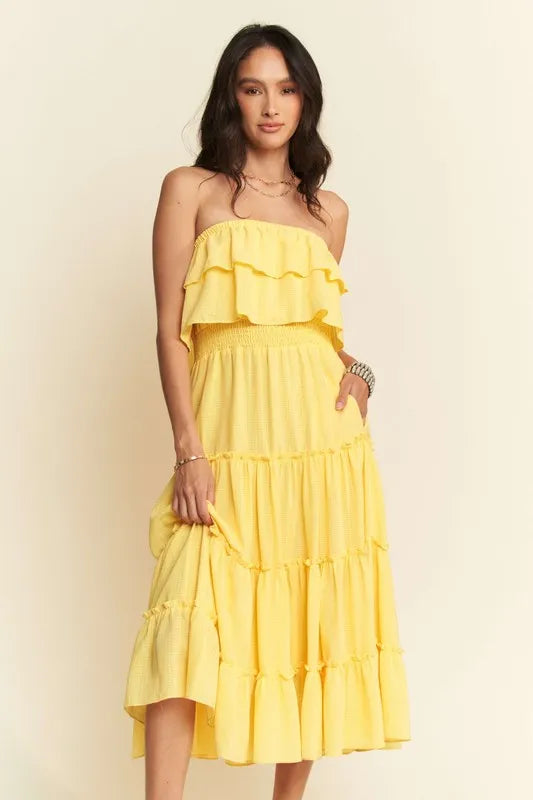Davi & Dani Tiered Flowing Tube Midi Dress - Brittney MADE