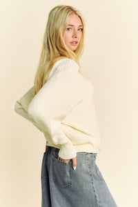 Davi & Dani Round Neck Batwing Sleeve Sweater - Brittney MADE