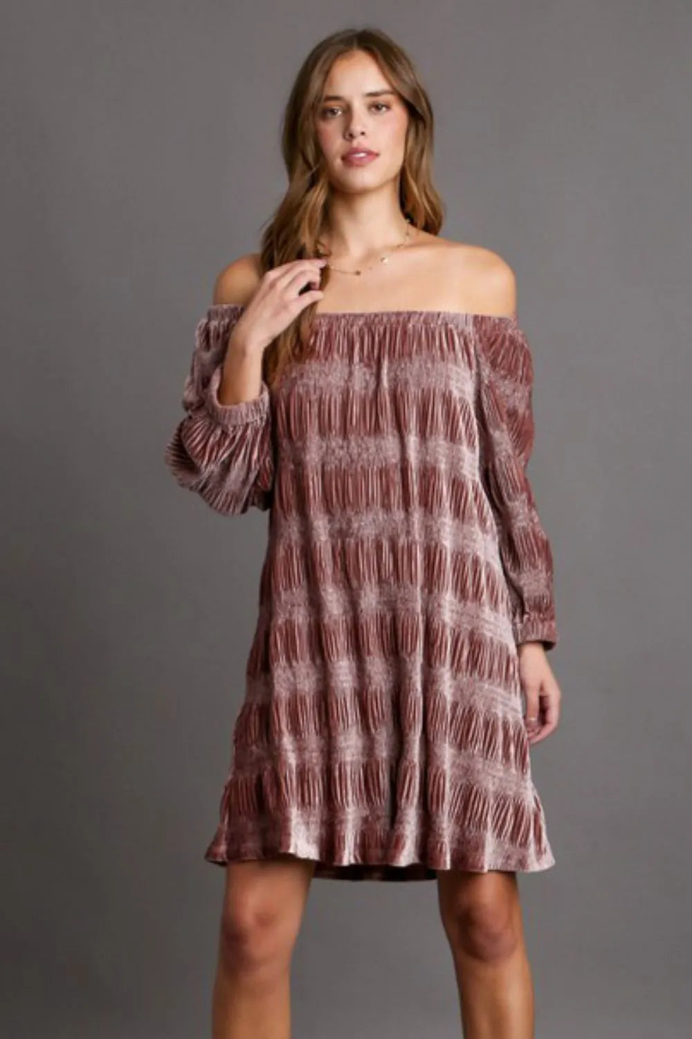 Umgee Off-Shoulder Balloon Sleeve Velvet Mini Dress - Brittney MADE