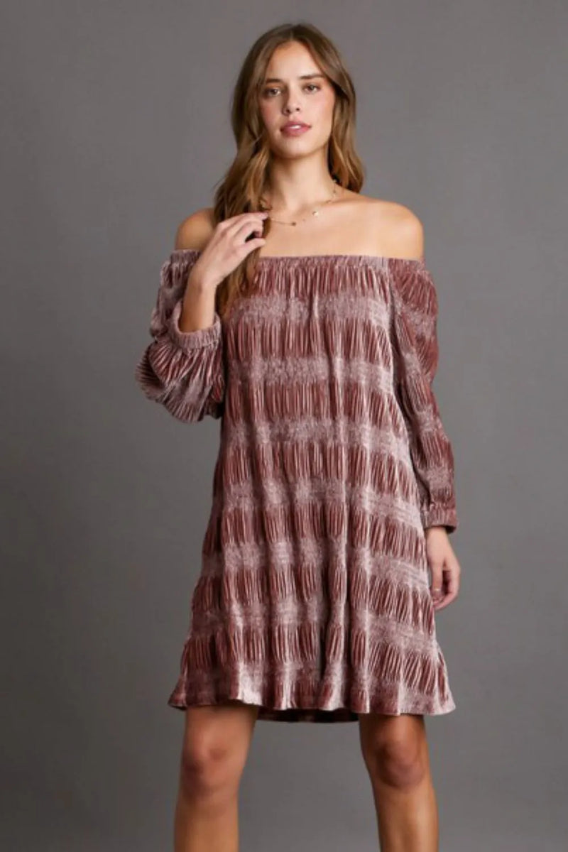 Umgee Off-Shoulder Balloon Sleeve Velvet Mini Dress - Brittney MADE