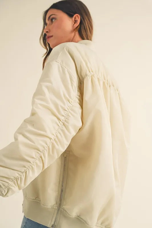 MABLE Back Ruched Utiltiy Bomber Jacket - Brittney MADE