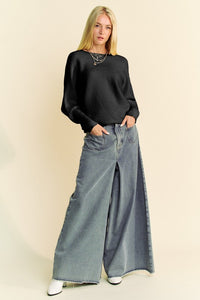 Davi & Dani Round Neck Batwing Sleeve Sweater - Brittney MADE