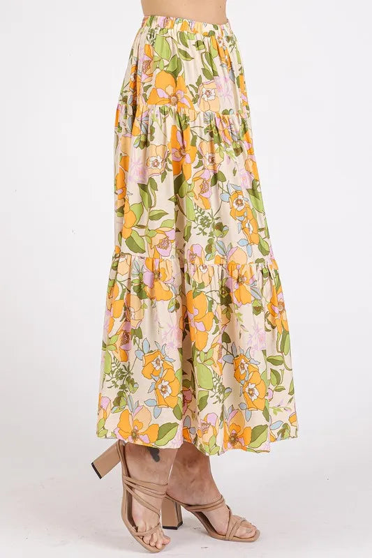 Mittoshop Flower Print Elastic Waist Tiered Skirt - Brittney MADE