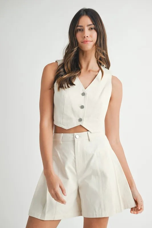 MABLE Button Down Vest Blazer and Shorts Set - Brittney MADE