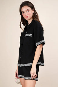 VERY J Crinkled Woven Shirt Top & Shorts Set - Brittney MADE