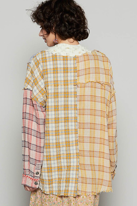 POL Raw Edge Plaid Open Front Cardigan - Brittney MADE