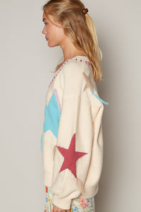 POL V-Neck Long Sleeve Star Fringe Sweater - Brittney MADE