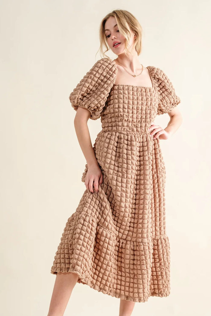 And The Why Full Size Square Neck Puff Sleeve Dress - Brittney MADE
