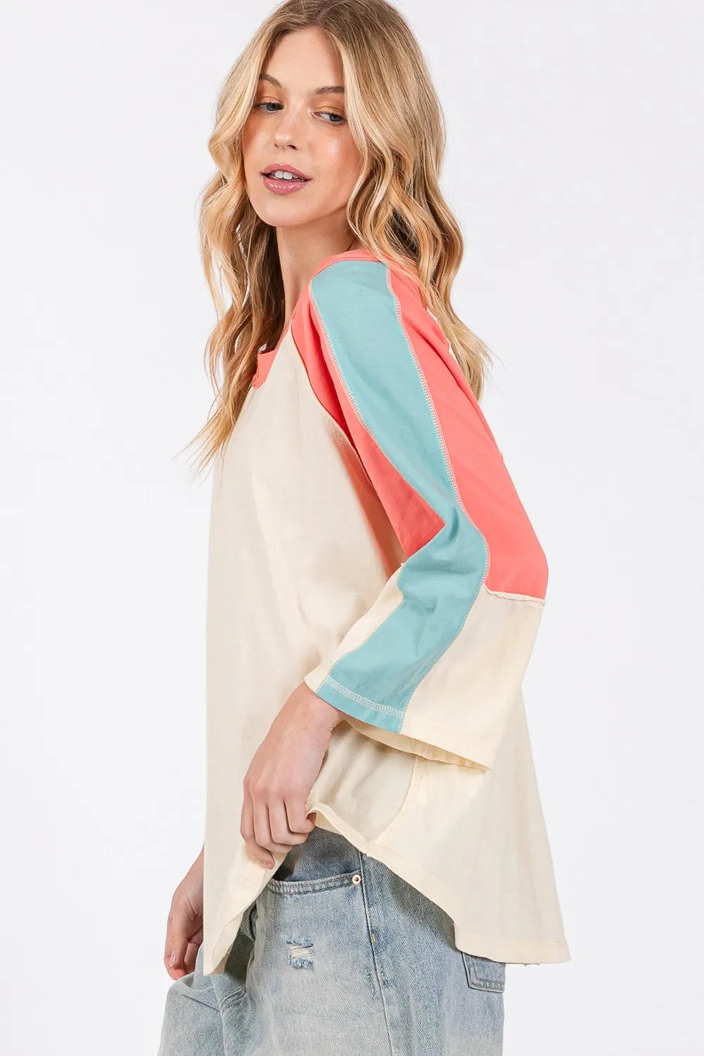 SAGE + FIG Color Block Curved Hem T-Shirt - Brittney MADE