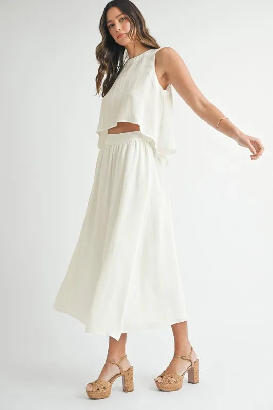 MABLE Wrinkled Round Neck Swing Top and Skirt Set - Brittney MADE