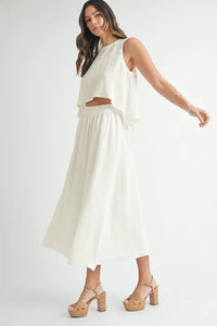 MABLE Wrinkled Round Neck Swing Top and Skirt Set - Brittney MADE