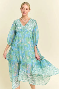Davi & Dani Geo and Floral Print Mixed Tiered Dress - Brittney MADE