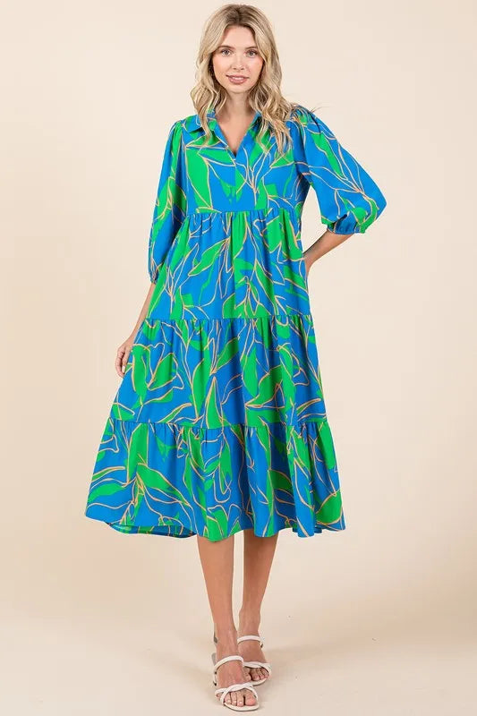Mittoshop Tiered Printed Collared Neck Midi Dress - Brittney MADE