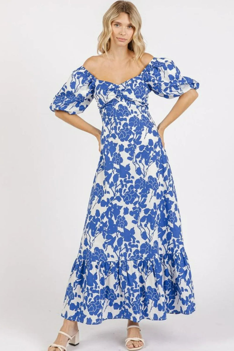 Mittoshop Cutout Back Floral Sweetheart Neck Puff Sleeve Dress - Brittney MADE