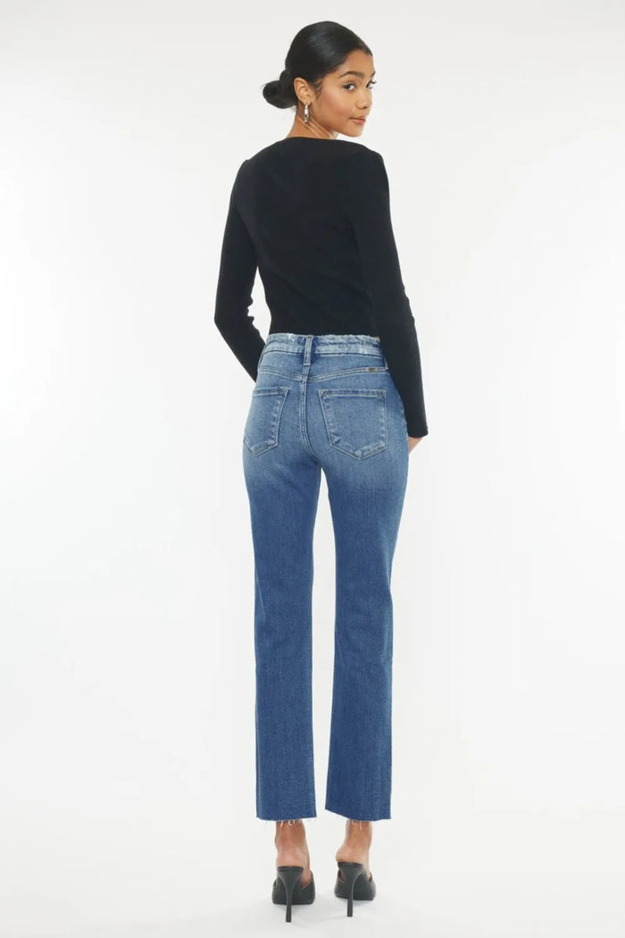 Kancan High Rise Wide Waistband Slim Straight Jeans - Brittney MADE