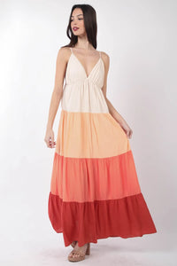 VERY J Color Block Tiered Maxi Cami Dress - Brittney MADE