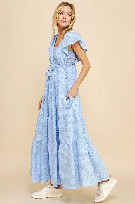 Davi & Dani Crinkled Texture Flutter Cap Sleeve Midi Dress - Brittney MADE
