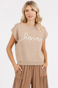 Mittoshop Contrast Letter Round Neck Cap Sleeve Knit Top - Brittney MADE