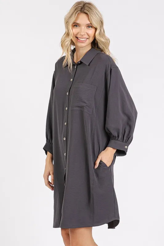 Mittoshop Airflow 3/4 Sleeve Buttoned Shirt Mini Dress - Brittney MADE