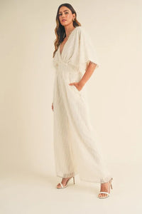 MABLE Fluffy Deep V Neck Wide Leg Jumpsuit - Brittney MADE
