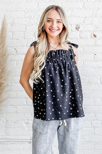 And The Why Daisy Polka Dot Print Ruffle Tank Top - Brittney MADE