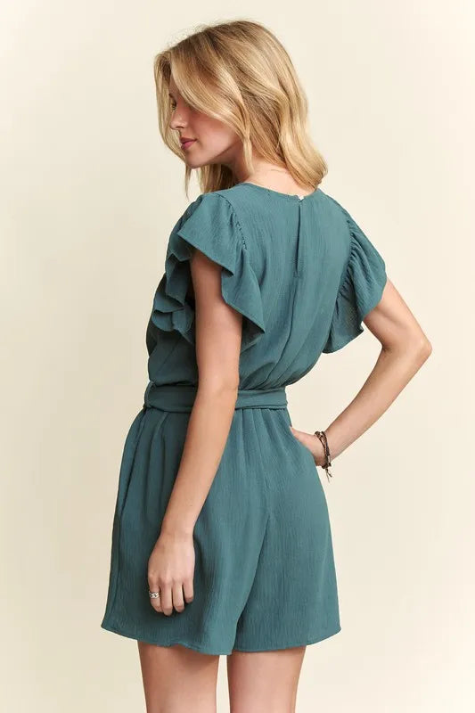 ADORA Ruffle Sleeves Romper with Pockets - Brittney MADE